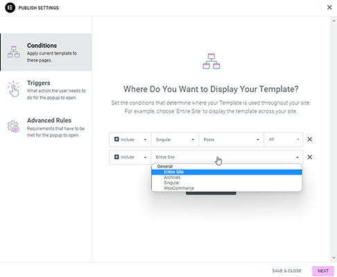 elementor popup display conditions