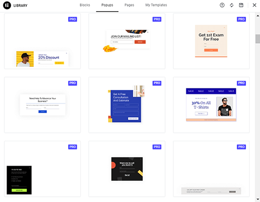 elementor popup templates