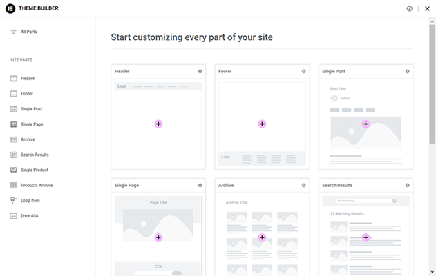 elementor theme builder parts